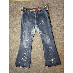 Vintage Zana Di Jeans Womens 13 Lace Up Y2K Flare‎ Dark Wash Personalized Grunge